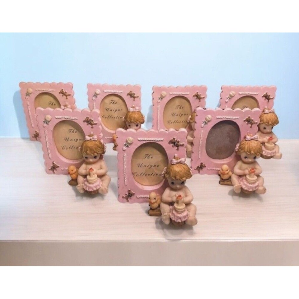 7 - Mini Picture Frame Pink Girl Birthday Party Favors Vintage Lot NEW